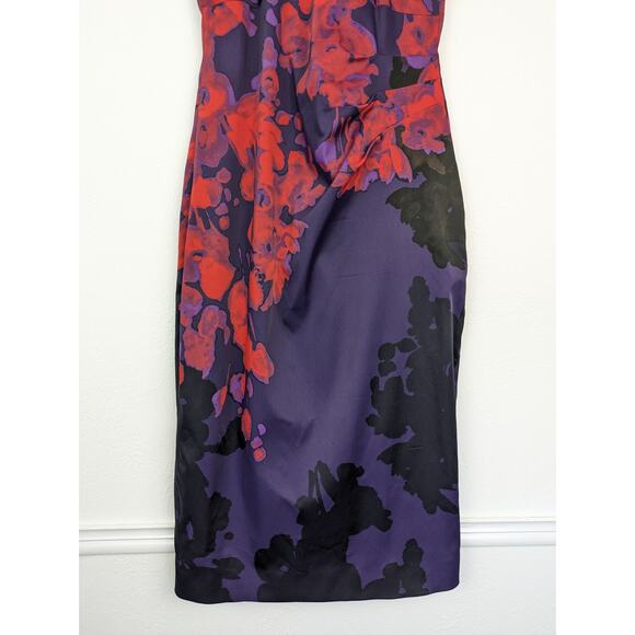 Karen Millen Dress Halter Floral Satin Cocktail Purple Red Black Designer Size 6 - Picture 5 of 13